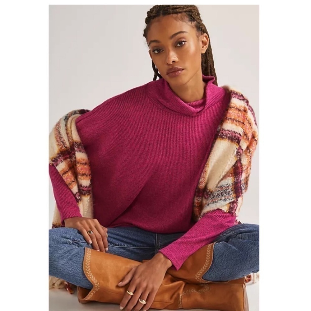 Anthropologie Amadi Pink Cowl Neck Oversized Slouchy Shirt Womens Small New